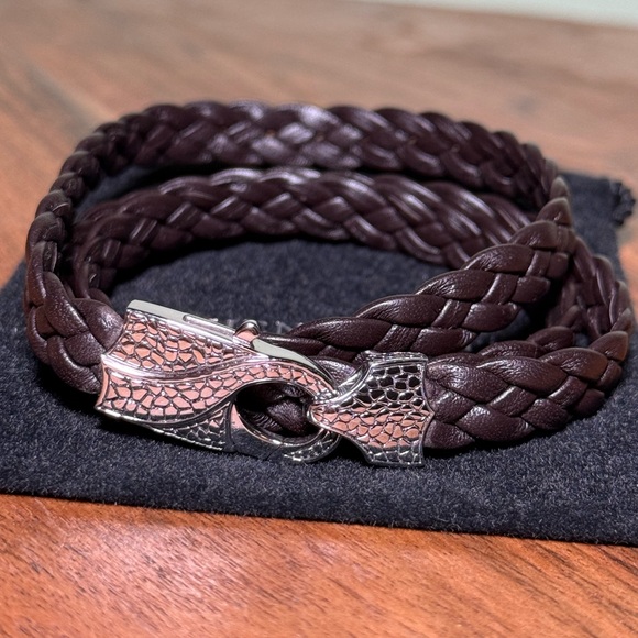 STEPHEN WEBSTER triple wrap Dark Brown Leather Bracelet with .925 clasp. Size 8” - Picture 1 of 9